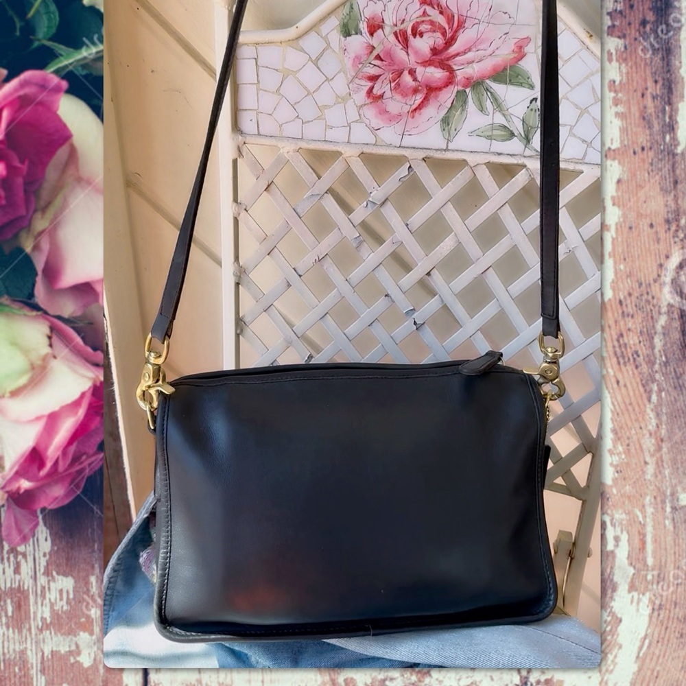 VINTAGE COACH NEW YORK CITY BLACK LEATHER CROSSBODY COMPANION BAG 9300 - Picture 4 of 17